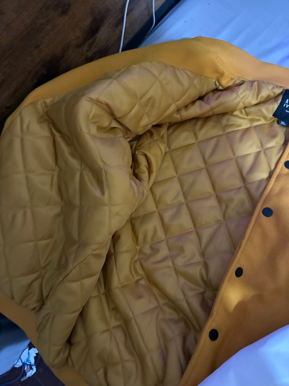 Yellow Varsity Letterman Jacket with White Sleeves - Picture 2 of 3
